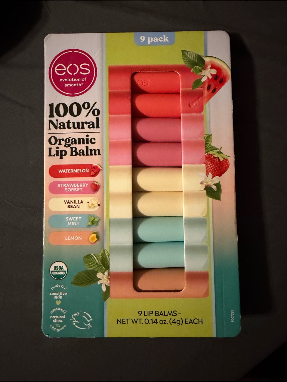 eos 9-Pack Organic Lip Balm Set – Coral, Pink, Cream, Mint, Blue, Tan